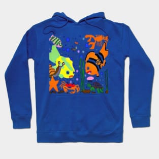 Marine Life illustration on Blue Background Hoodie